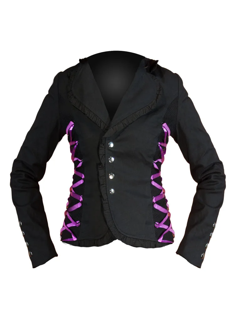 Women's jacket black with purple drawstrings