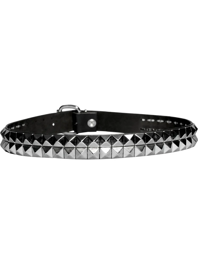 Leather belt 2 rows pyramid spikes
