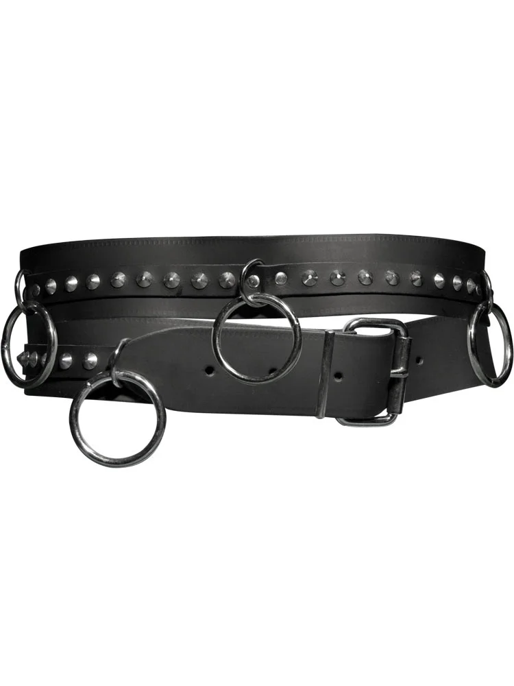 Leather belt large metal rings