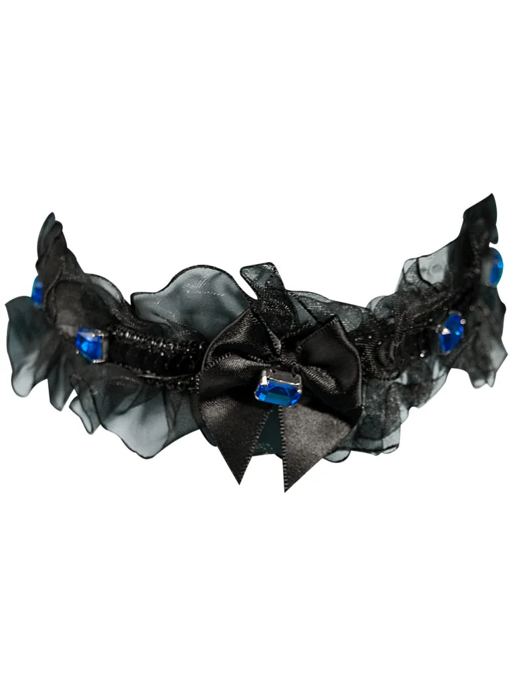 Black voile choker with blue crystal detail