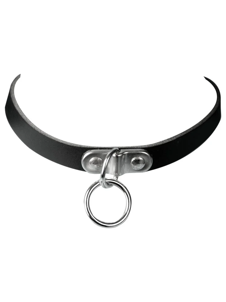 Leather bondage choker, metal ring