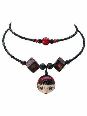 Fiery Lady Luck bead necklace by Kitty Cat Black