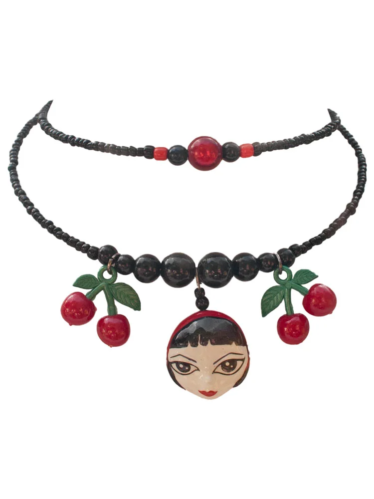 Cherry Girl bead necklace by Kitty Cat Black