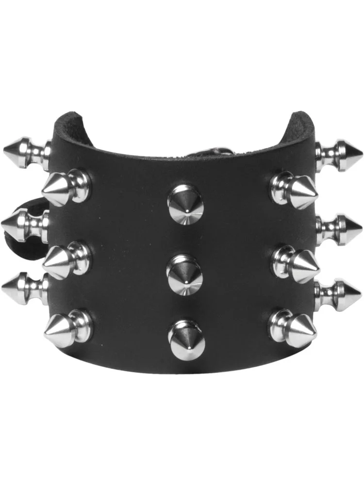 Leather bracelet 3 rows small killer spikes