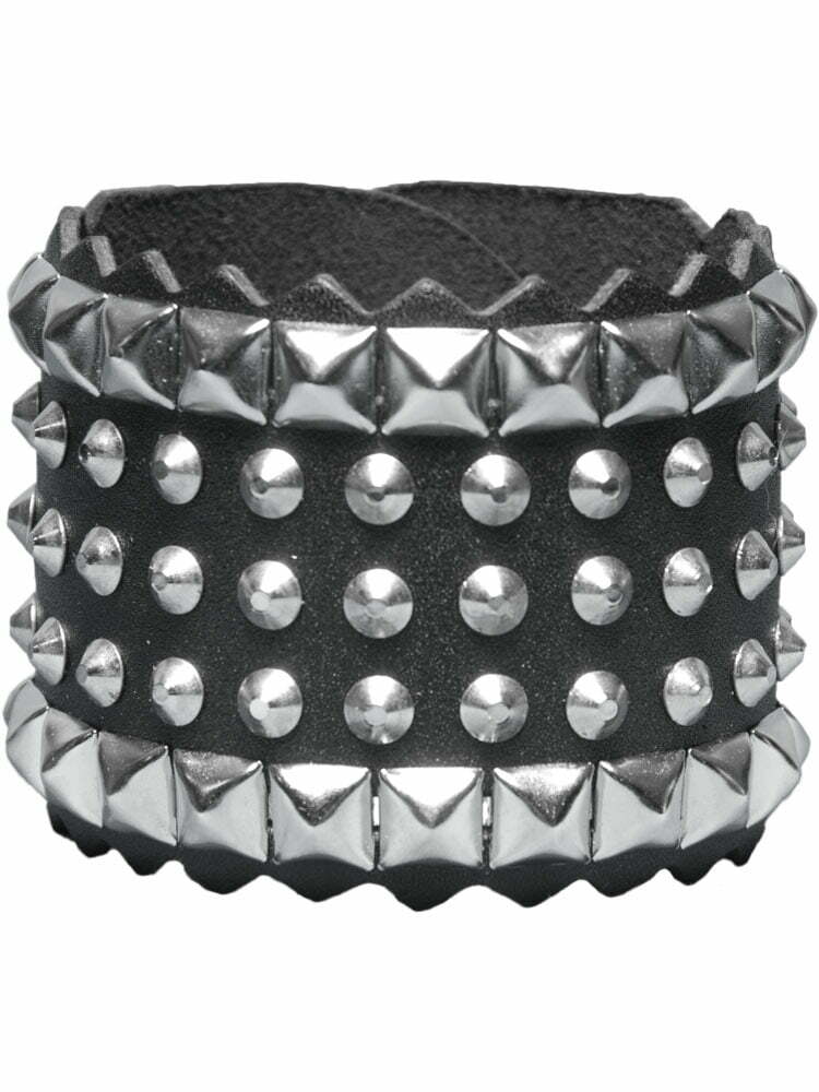 Wide leather bracelet with 5 rows of studs