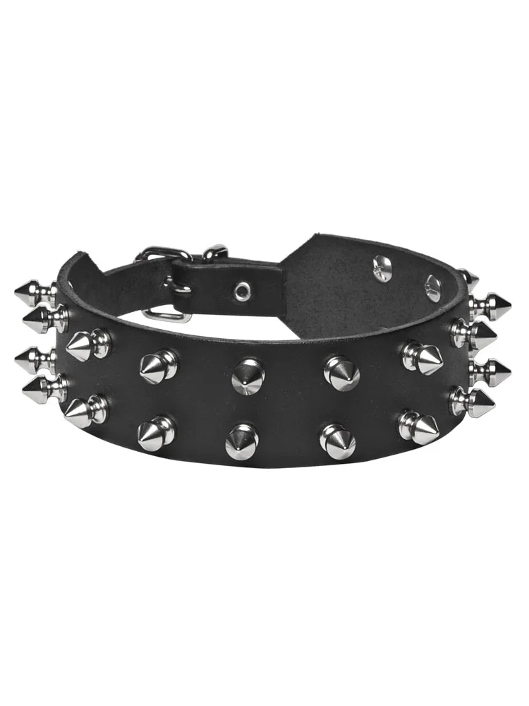 Leather choker killer spikes 2 rows