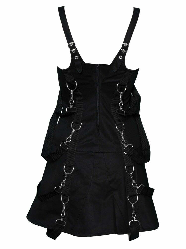 Black denim mini-dress with straps