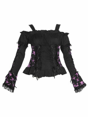 Women's gothic top with pink skulls, by Raven SDL