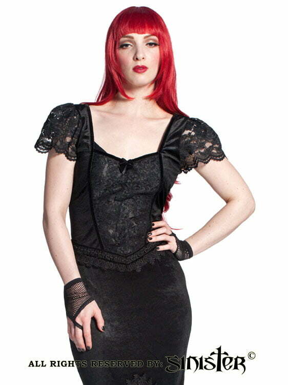 Black sweetheart neck velvet and lace top