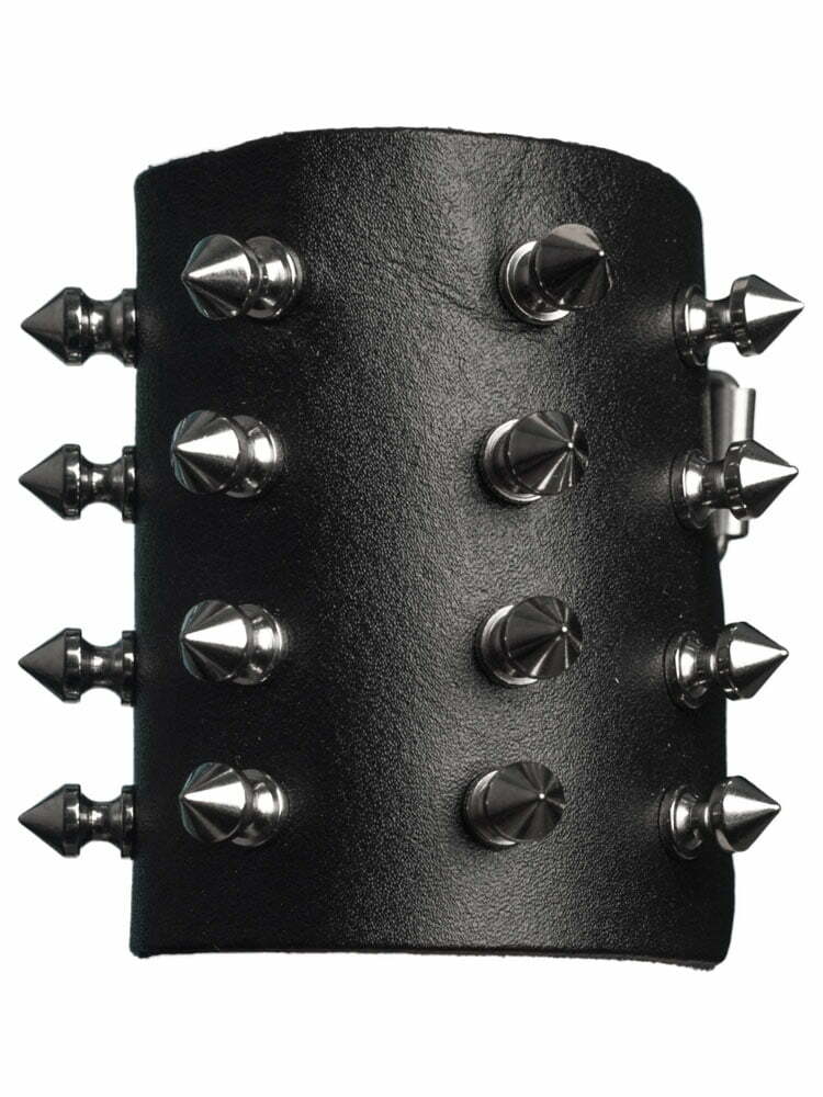 Wide leather bracelet 4 rows killer spikes
