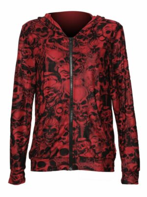 Red women's jacket all-over skull print