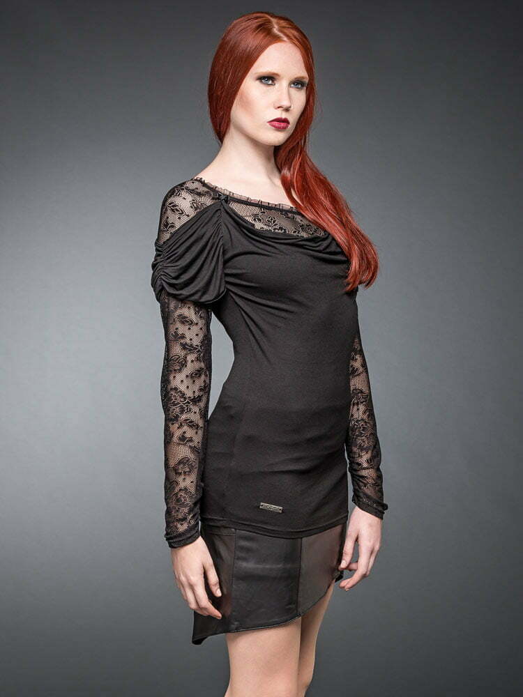 Goth shirt with puff sleeves and mesh inserts
