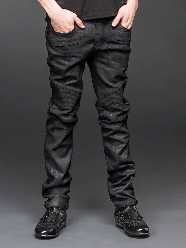 Black denim pants used-look