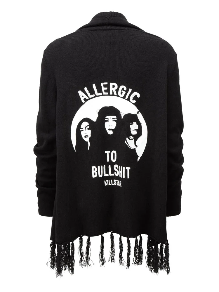 Black knit cardigan with fringes, by Killstar
