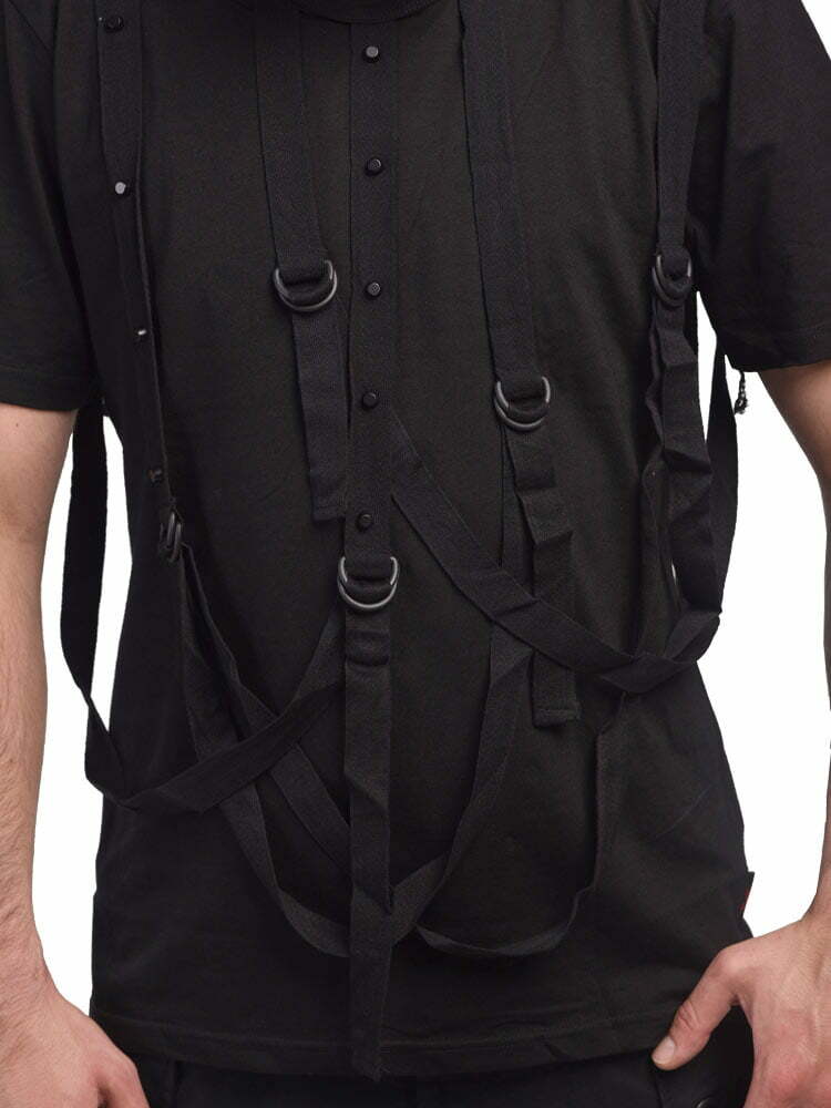 Men's metal top with bondage-straps, d-rings and studs