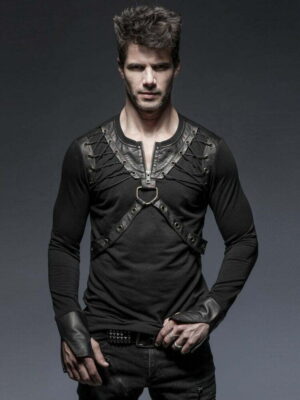 Men's top with lacing and harness, by Punk Rave