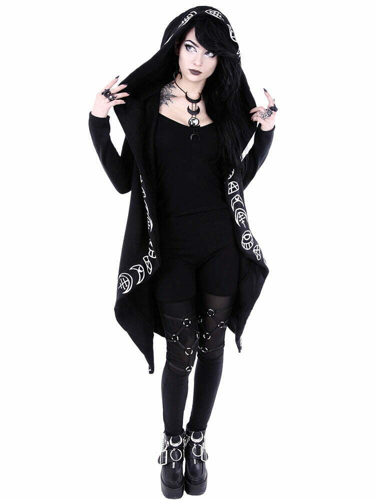 Oversized gothic hoodie for women with occult moon print
