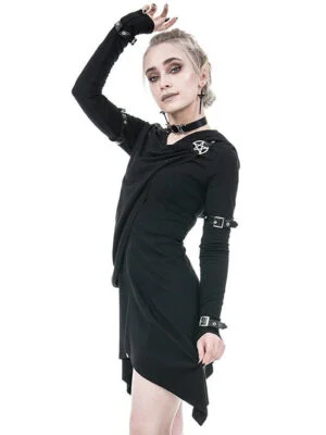 Occult hoodie for women, draped gothic style with pentagram clasp.